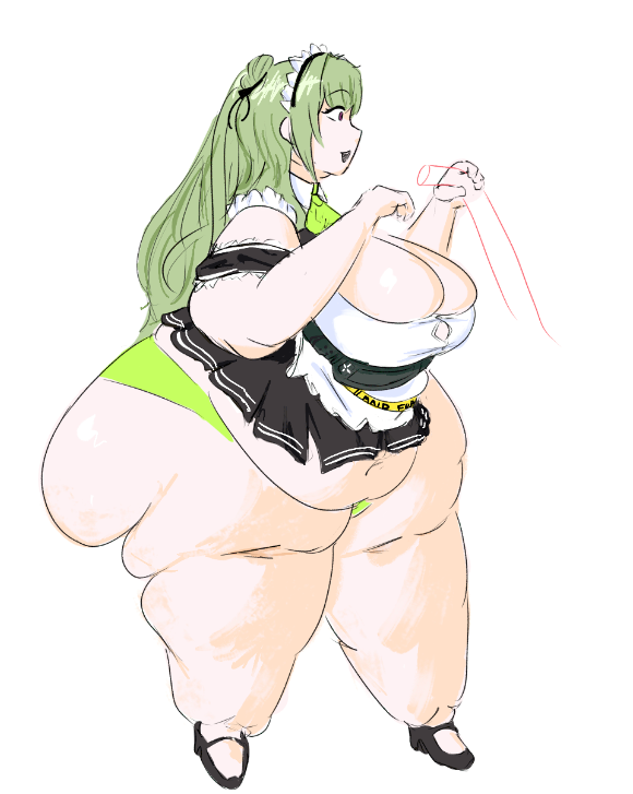 fat_ass fat_rolls fat_thighs green_hair hose hose_inflation maid maid_uniform morbidly_obese tagme viivoovaa weight_gain