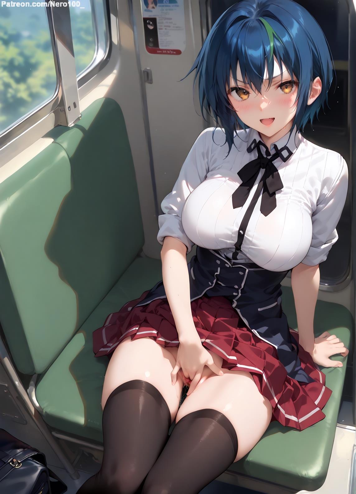 1girls 2d ai_generated ass athletic athletic_female bare_shoulders belly big_breasts blue_hair chest curvy curvy_figure cute cute_face detailed eyelashes eyeshadow female female_only fingering fit fit_female focus green_eyes high_quality high_school_dxd huge_breasts legs light-skinned_female light_skin lips lipstick looking_at_viewer makeup mascara masturbating masturbation medium_hair midriff navel nero100 pale-skinned_female pale_skin posing public public_masturbation pussy sagging_breasts school_uniform seductive seductive_look short_hair spiky_hair stable_diffusion tagme thighs thin_thighs thin_waist train vagina xenovia_quarta yellow_eyes