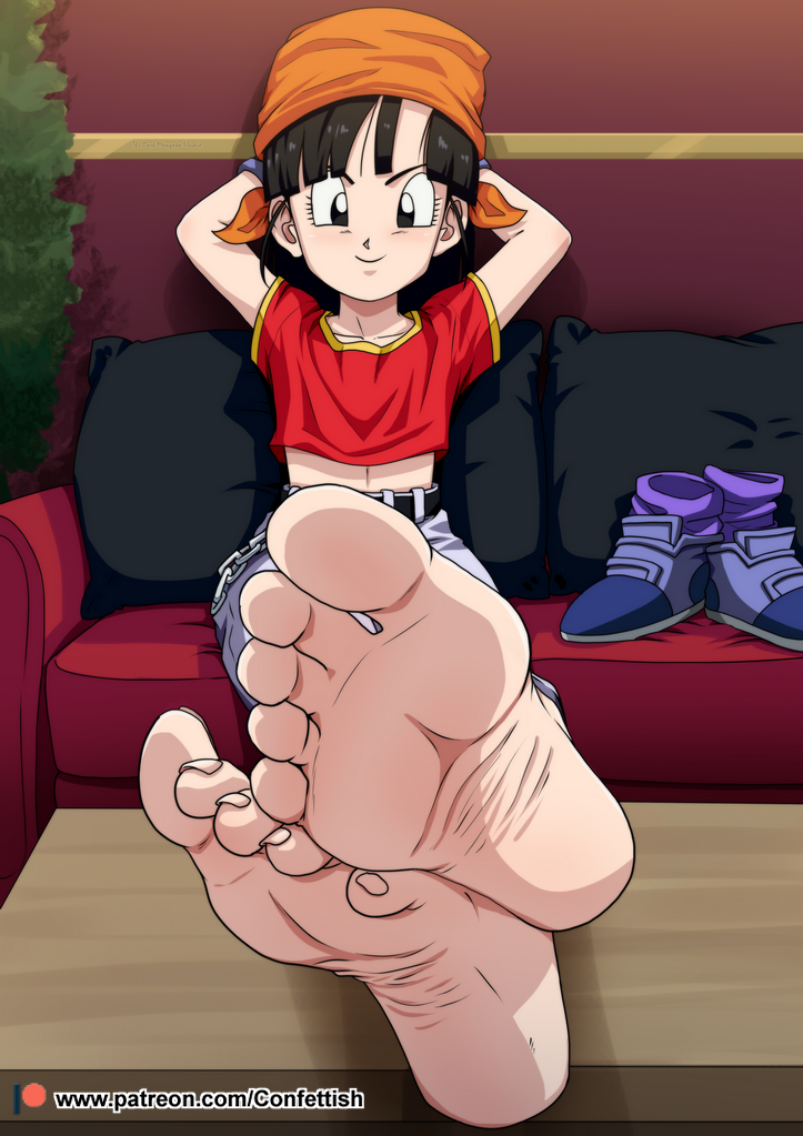 1girls bandana black_eyes black_hair confettish dragon_ball dragon_ball_gt feet feet_fetish foot_fetish light-skinned_female light_skin pan_(dragon_ball) relaxing smile smiling young young_female younger_female