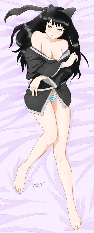 animal ears, black hair, blake belladonna, cat ears, faunus, female, kimmy77, kimono, rwby, solo, yellow eyes