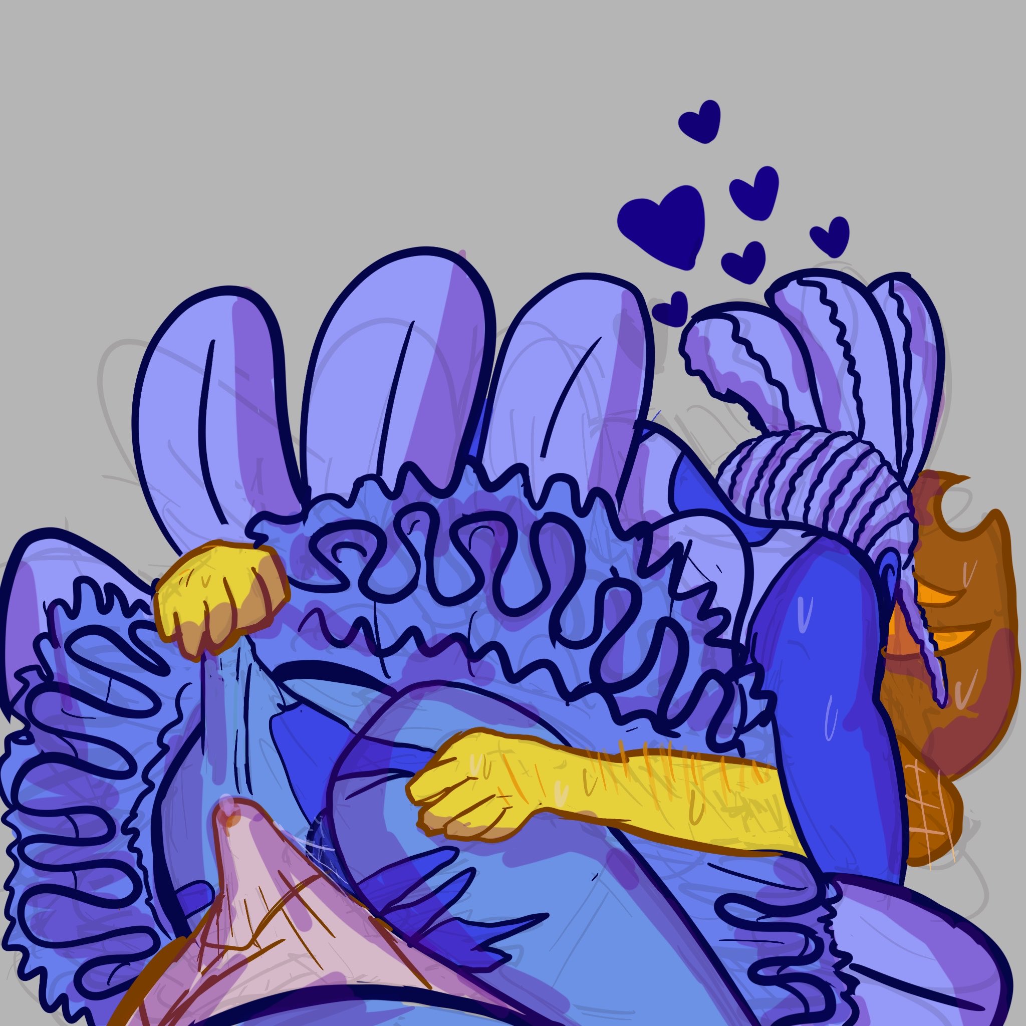 2026, 2boys, blue (deltarune), boner, boner in underwear, boyfriends, canon couple, deltarune, deltarune chapter 5, digital art, gay, grabbing partner, hairy arms, hard on, hearts around head, in love, kissing, male, male only, male/male, no sex (yet), on top of another, precum, tearing clothes, tearing open bottoms, tutu, upskirt, yaoi, yellow (deltarune)