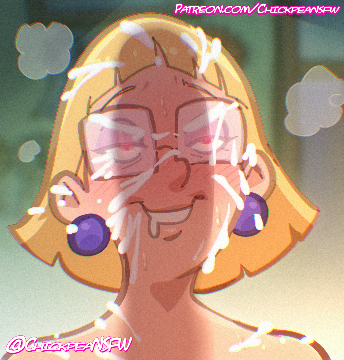 1boy, 1girls, 2026, big penis, blonde hair, blush, bukkake, chickpea, cum, cum on face, cum on glasses, cumshot, digital drawing (artwork), earrings, facial, female, female focus, glasses, hey arnold!, male, milf, miriam pataki, nickelodeon, nickelodeon animation studio, nipples, penis, penis shadow, pleasure face, short hair, simple background, straight, uncensored, unseen male