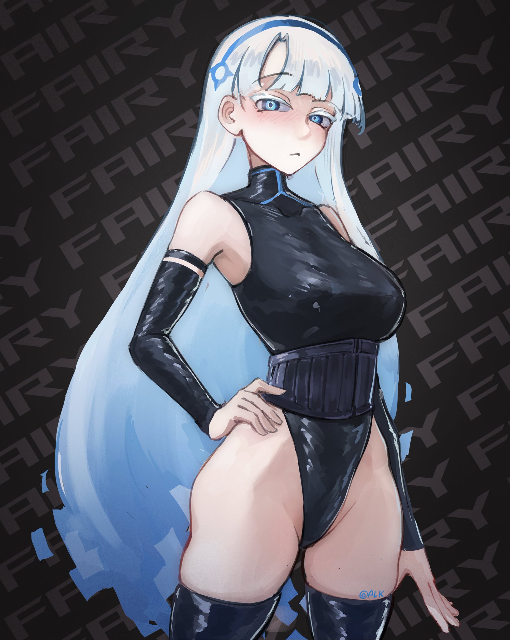 1girls, android, artificial intelligence, blue eyes, fairy (zenless zone zero), long hair, looking at viewer, non-canon, solo, solo female, solo focus, white body, white hair, zenless zone zero