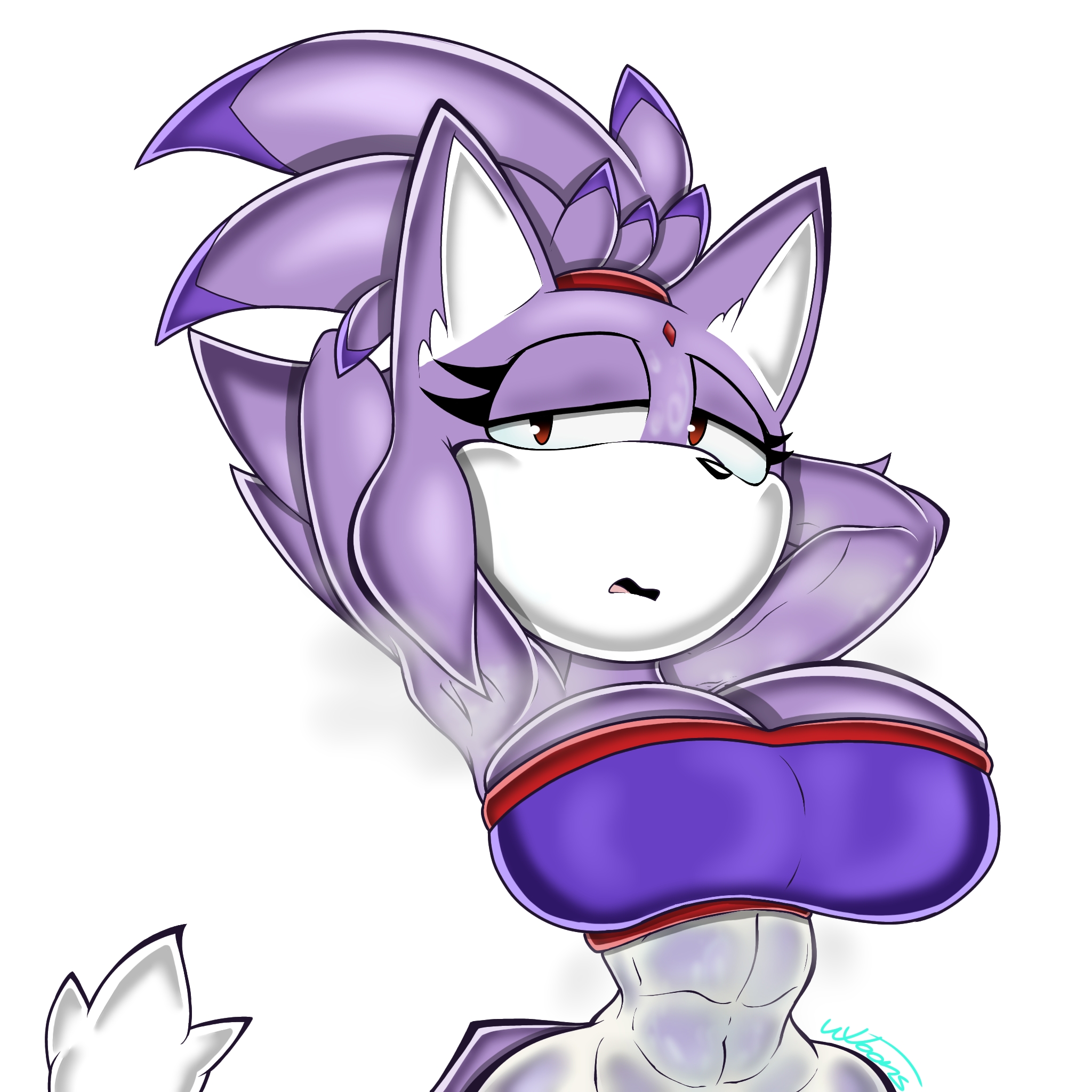 1girls, artist signature, big breasts, blaze the cat, blaze the cat (om), cat ears, cat girl, clothed female, outcome memories, purple fur, roblox, roblox game, sega, sonic (series), sonic the hedgehog (series), steaming body, sweaty body, tagme, two-tone fur, wabbix toons