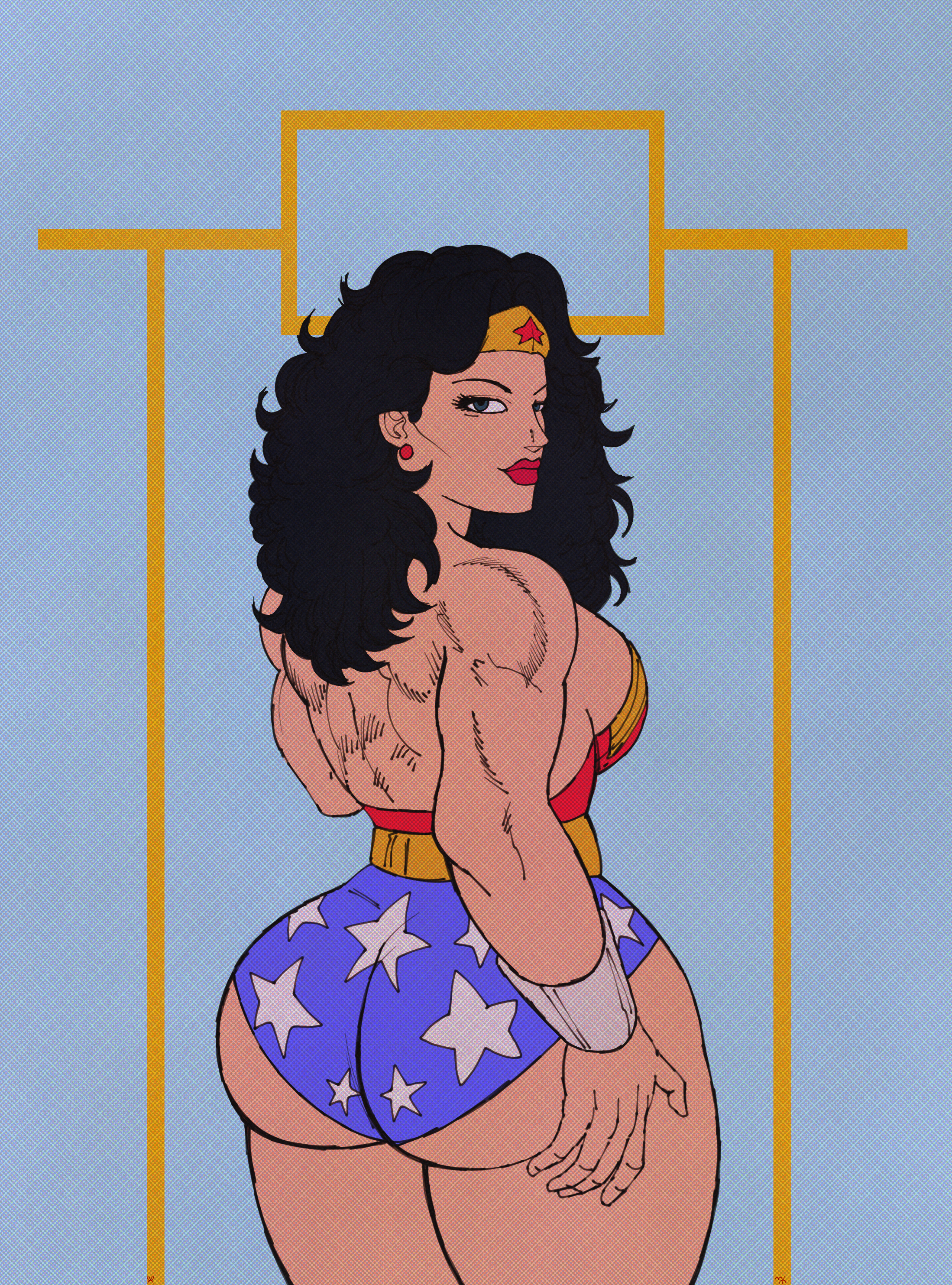 1girls, ass, ass focus, big ass, big breasts, bikini, breasts, dc, dc comics, diana of themyscira, female, female only, grabbing ass, huge ass, light skin, light-skinned female, looking at viewer, masochistmaverick, muscular, muscular female, solo, thick ass, thick thighs, wavy hair, wonder woman, wonder woman (series)