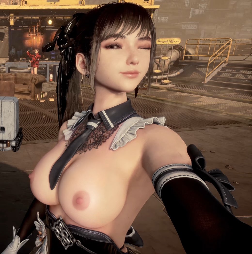 1girls, 3d, eve (stellar blade), female, female only, game screenshot, mod, selfie, solo female, stellar blade, topless, topless female, upper body, xkirstyr
