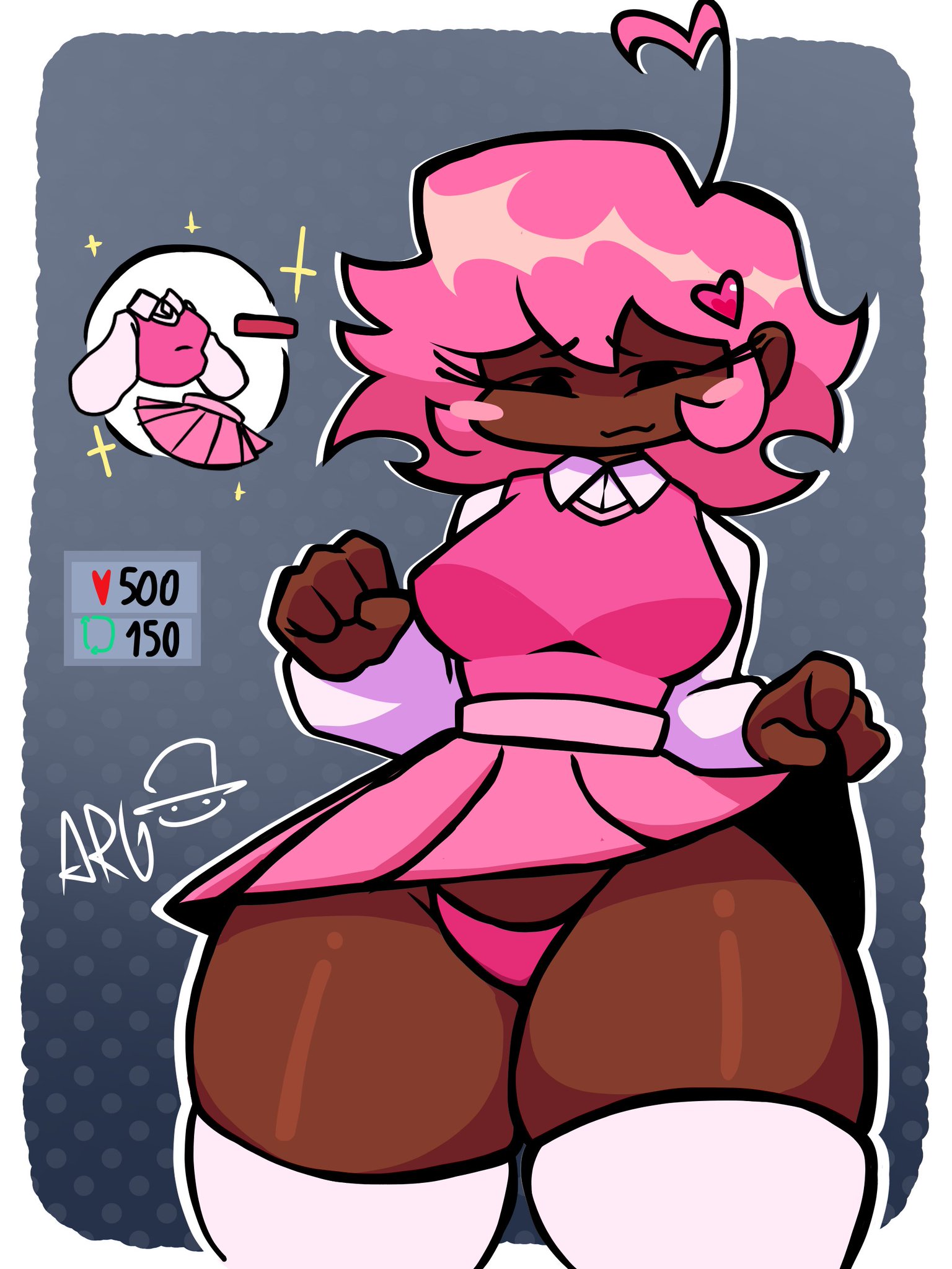 1girls, big breasts, breasts, clothed female, eli drawings0, female, friday night funkin, impostor human hijinks, interaction drive, jaden (charles e 507), jaden (impostor human hijinks), skirt, skirt lift, smug, teasing, thick thighs, thighs, vs impostor