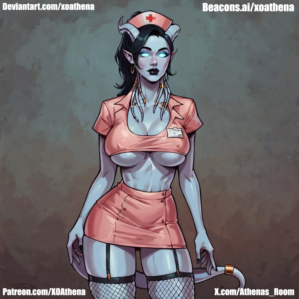 ai_generated demon_girl draenei draenei_female draenei_paladin monster_girl nurse nurse_uniform succubus thick_thighs tiefling tiefling_girl world_of_warcraft xoathena