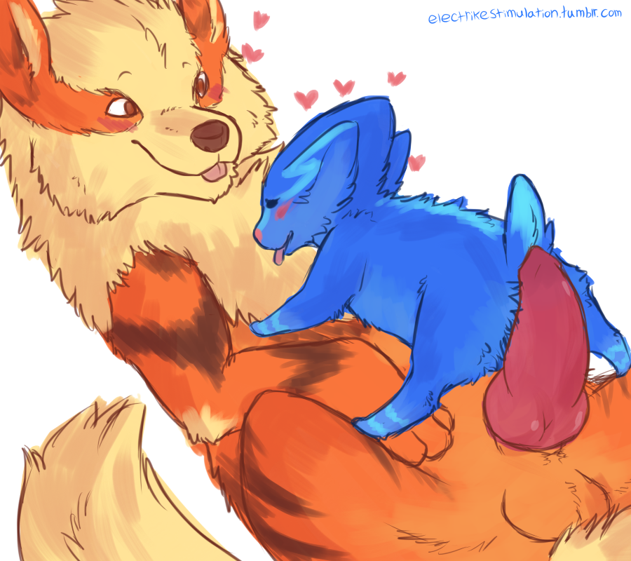 2013 age_difference arcanine blush canine closed_eyes cute duo electrike electrikedeathstrike erection female feral fur happy happy_sex heart imminent_sex knot lying male mammal nintendo on_back penis pokemon pokemon_(species) rubbing sex size_difference straight tongue tongue_out video_games