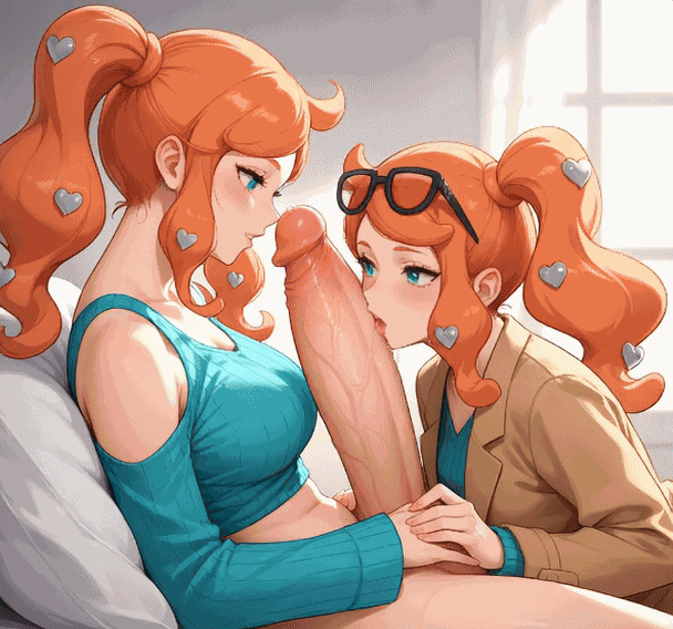 ai ai_generated female futa_on_futa futa_only futanari futanari huge_cock kissing_penis licking sonia_(pokemon) worship