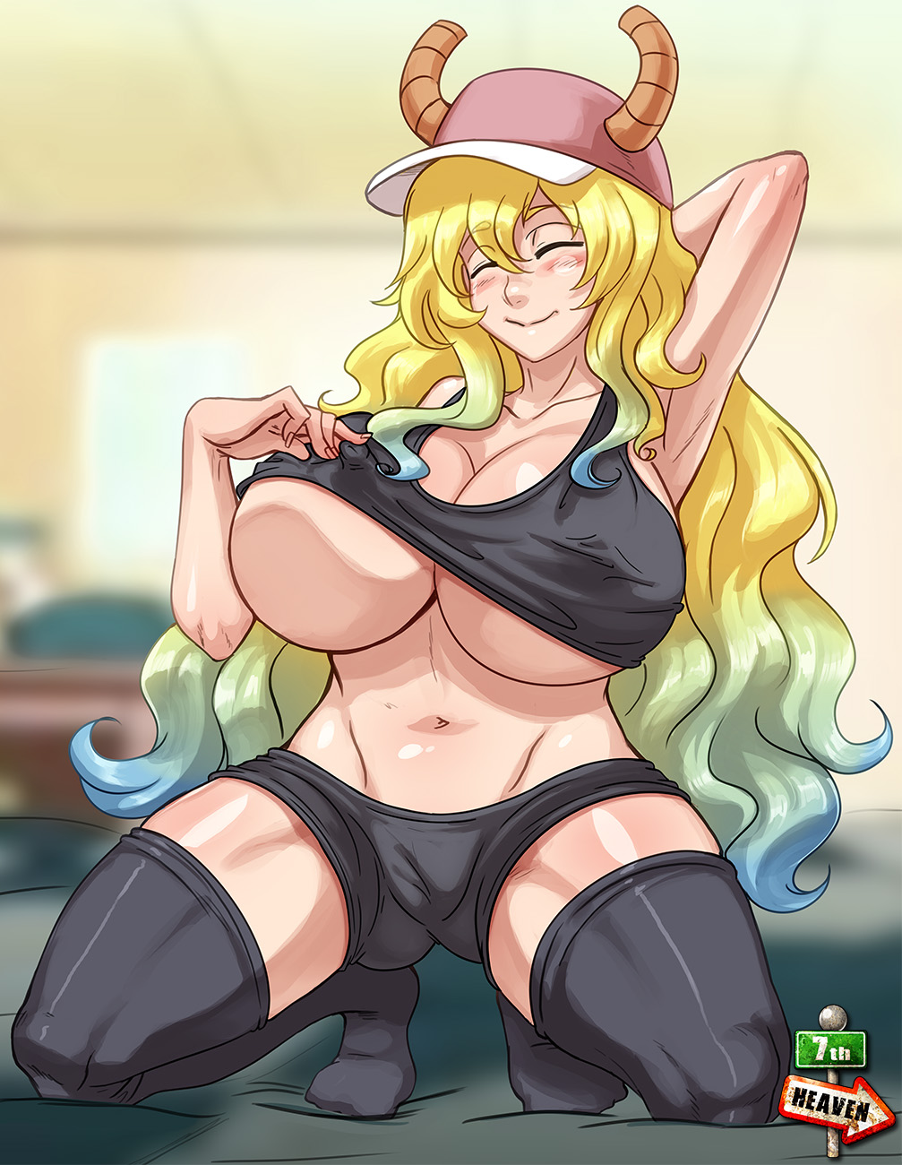 1girls, 7th-heaven, big breasts, breasts, busty, female, female only, leggings, miss kobayashi's dragon maid, quetzalcoatl (dragon maid), solo, tagme, thick