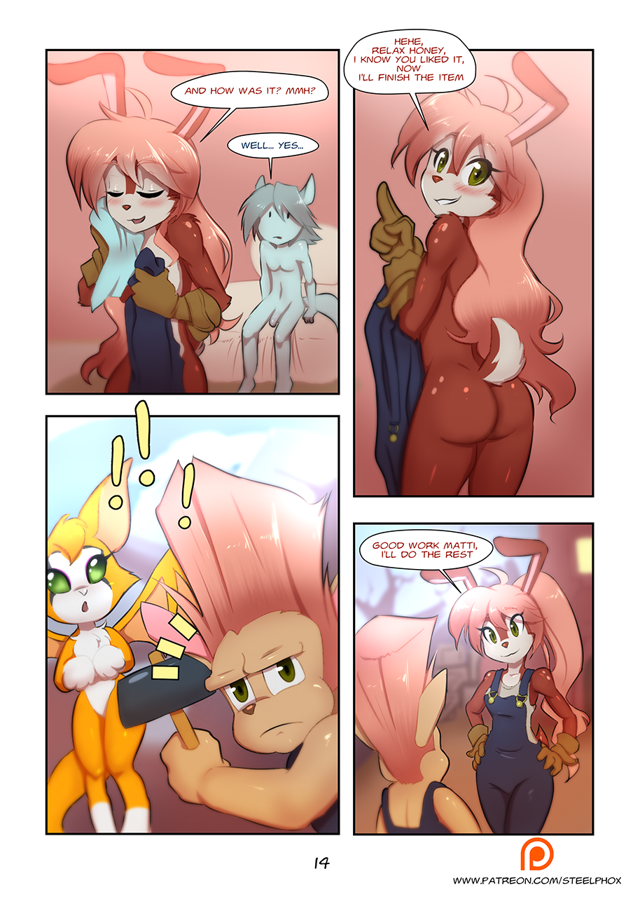 ! anthro ass brown_fur canine comic dialogue dust:_an_elysian_tail dust_(character) english_text female fidget fur green_eyes grey_fur group hair haley_(elysian_tail) hi_res lagomorph male mammal matti multicolored_fur nimbat nude orange_fur outside page_14 patreon penis pink_hair predator/prey presenting rabbit smile steel_tigerwolf steelphox text two_tone_fur video_games white_fur whitephox wolf