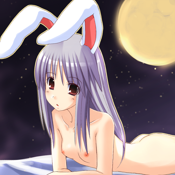 animal_ears brown_eyes bunny_ears female kaneru lagomorph mammal moon reisen_udongein_inaba solo stars touhou young