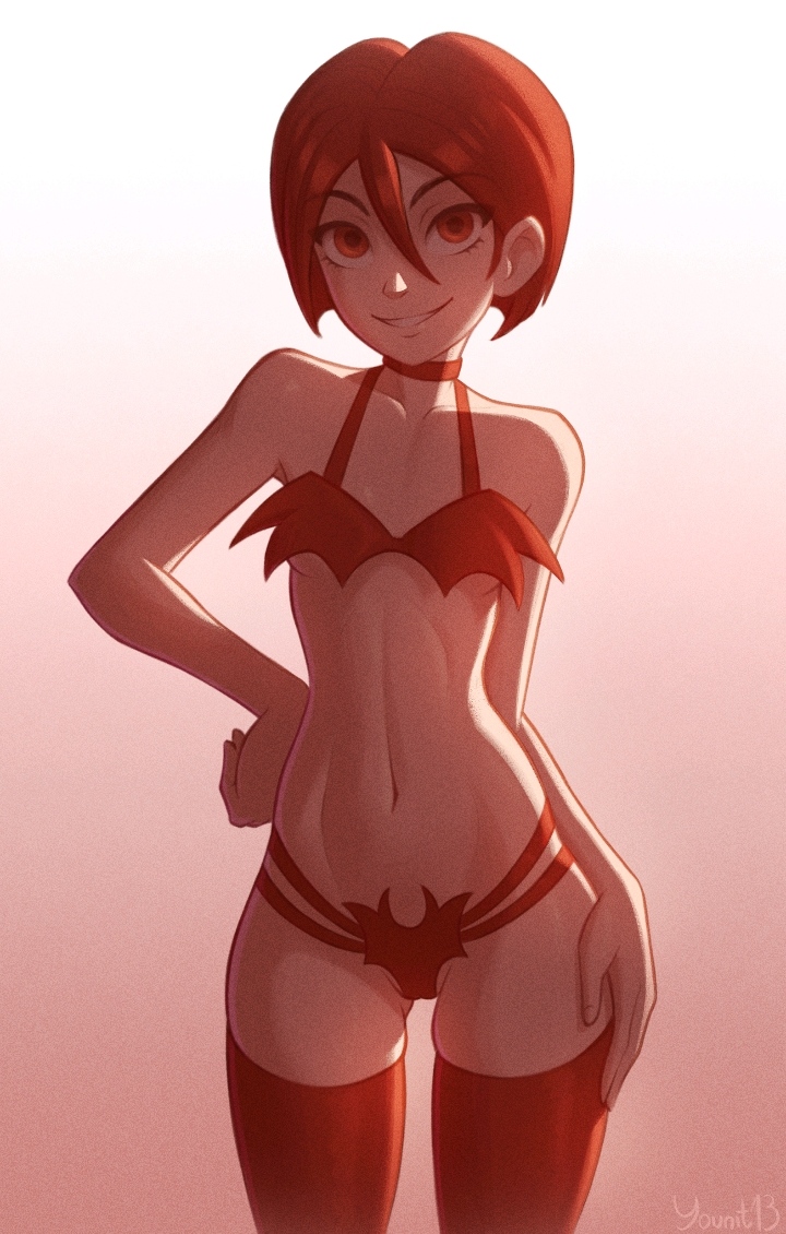 2023 bikini color colored curvy deviantart deviantart_link disney female_only fringe halloween hand_on_hip hand_on_thigh red_bikini red_eyes red_hair red_legwear short_hair slim_waist solo twitter twitter_link w.i.t.c.h. will_vandom younit13