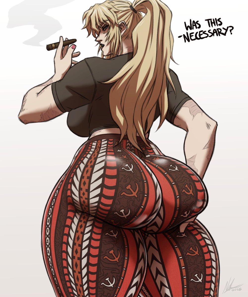 1girls 2d 2d_(artwork) 5:6 alternate_version_available ass ass_focus balalaika big_ass big_breasts black_lagoon blonde_hair bottom_heavy breasts bubble_ass bubble_butt cigar dat_ass female female_only forbidden_pants hammer_and_sickle huge_ass large_ass large_breasts long_hair nr4ces pawg ponytail russian_girl scars scars_all_over smoking smoking_cigar solo soviet_union thick_ass