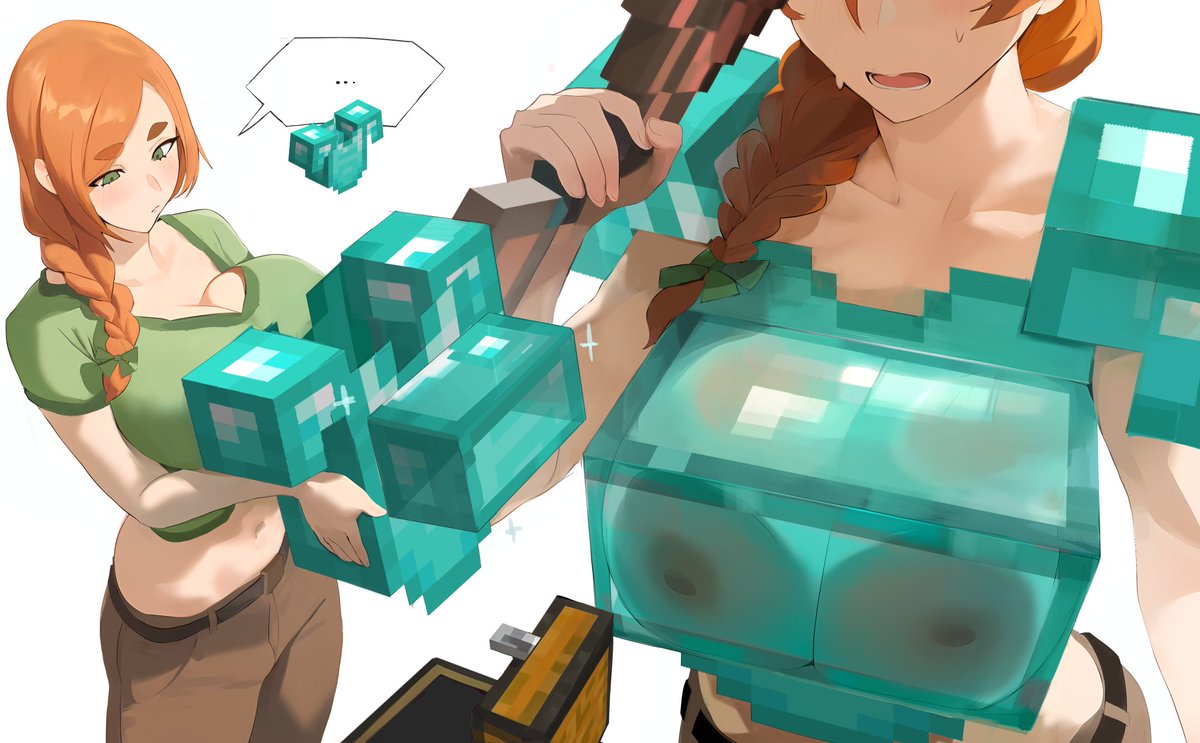 ... 1girls alex_(minecraft) areolae big_breasts braided_hair breasts chest cleavage diamond_armor female female_only flustered green_eyes holding_object light-skinned_female light_blush light_skin minecraft navel nipples nipples_visible_through_clothing open_mouth orange_hair pants see-through see-through_clothing smewed solo standing sweatdrop transparent_clothing white_background