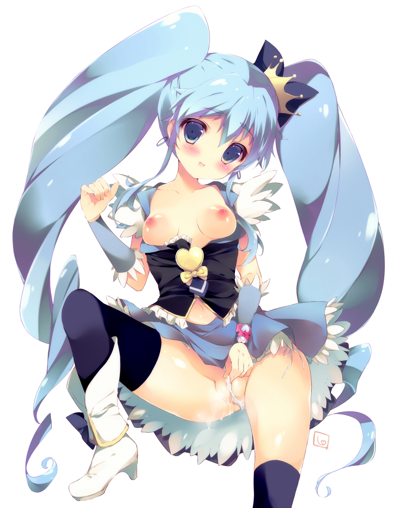 1girls blue_eyes blue_hair blush bow clothing cure_princess female happinesscharge_precure! long_hair looking_at_viewer magical_girl panties precure pretty_cure sarico shirayuki_hime skirt small_breasts smile solo steam stockings thighhighs tied_hair twintails wrist_cuffs