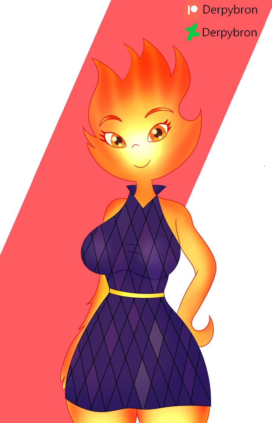 big blush breasts breasts clothed clothing creature dress elemental ember female fire flaming furry hair humans no not only shortstack solo thick thighs