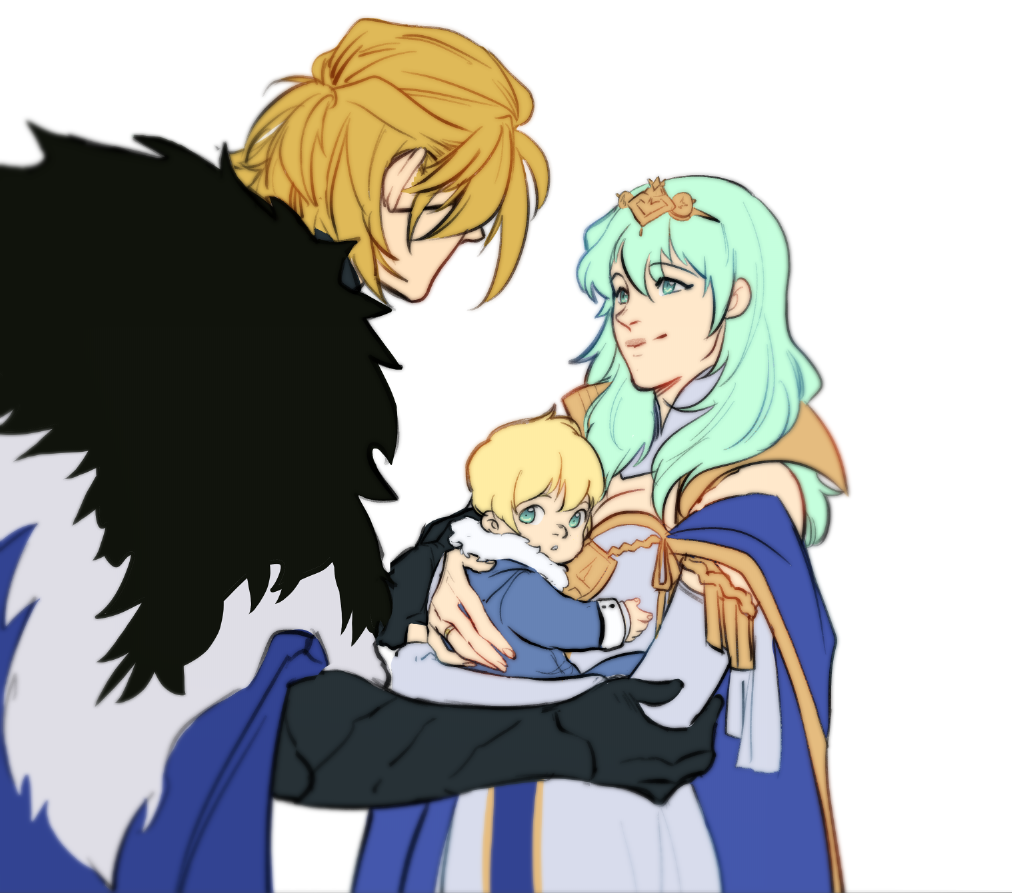 1boy 1girls baby byleth_(fire_emblem) byleth_(fire_emblem)_(female) couple dimitri_alexandre_blaiddyd fire_emblem fire_emblem:_fuukasetsugetsu fire_emblem:_three_houses happy happy_ending king kukumomo queen