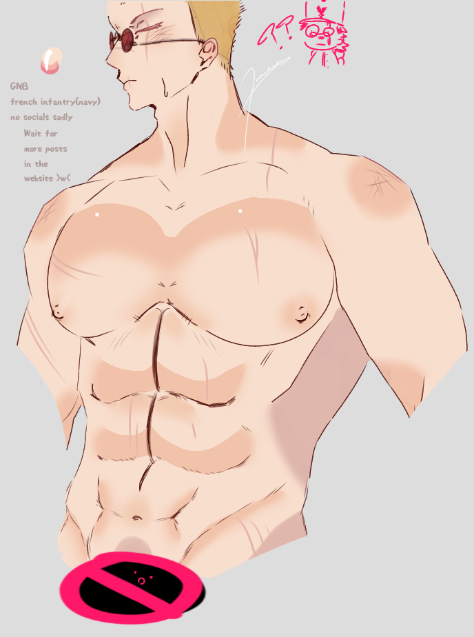 abs blonde_hair censored eyes_closed guts_&_blackpowder guts_and_blackpowder infantry male_only naked_male no_genitals_shown oc pecs scarred_body