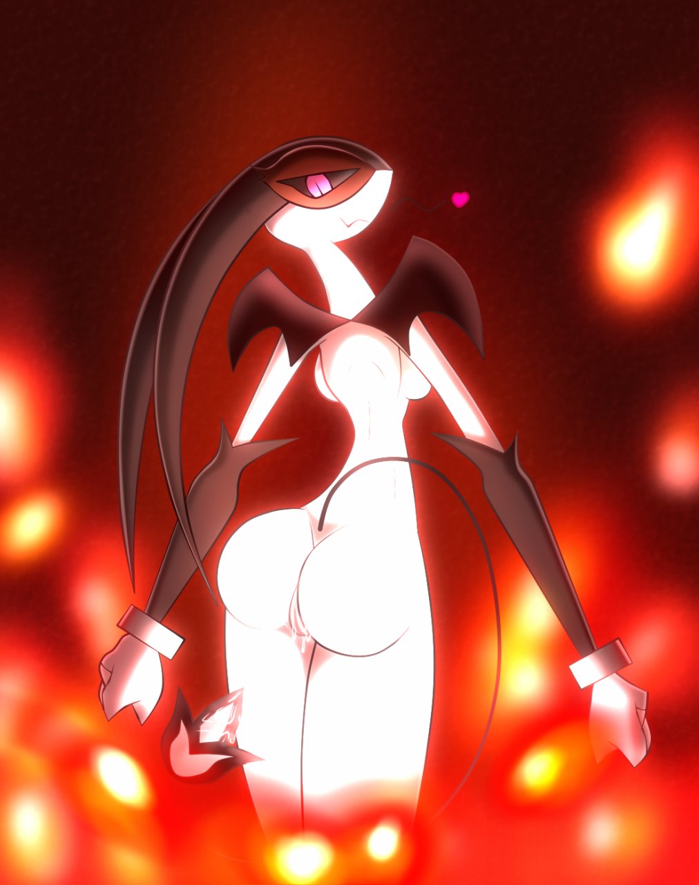 2013 abstract_background anthro anthrofied ass backboob breasts claws dragon female female_focus female_only fire flygon half-closed_eyes heart improvised_dildo jpeg_artifacts looking_at_viewer looking_back masturbation nintendo pink_eyes pokémon_(species) pokemon pokemon_(species) pussy pussy_juice r-mk scalie skyress smile solo video_games wings