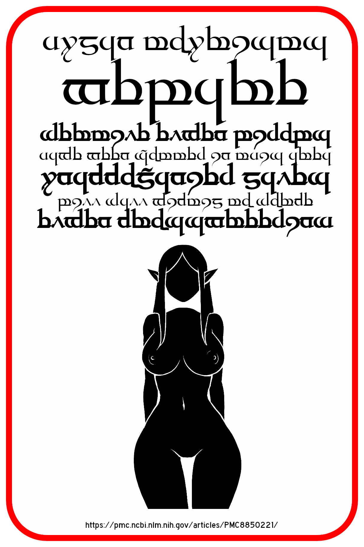 casualnsfw elf elf_ears elf_female elf_girl faceless_female fantasy large_breasts minimalist minimalist_background monochrome nipples pictogram public_domain solo straight warning_sign