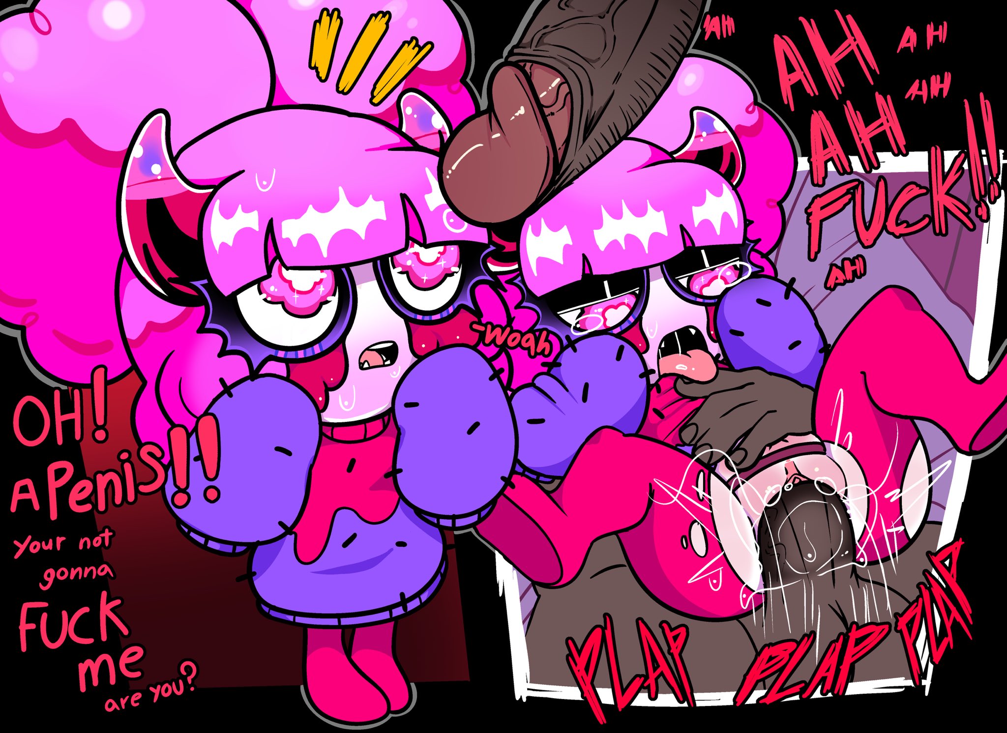ahe gao, ahegao face, chocovania (character), crying with eyes open, female, imp, larger male, male, meweeze, original, pantyhose, penetration, pussy, shortstack, smaller female, torn clothes, torn pantyhose, twitch, virtual youtuber, youtube