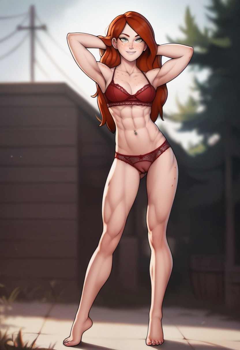 ai_generated bra gravity_falls muscular muscular_female panties wendy_corduroy