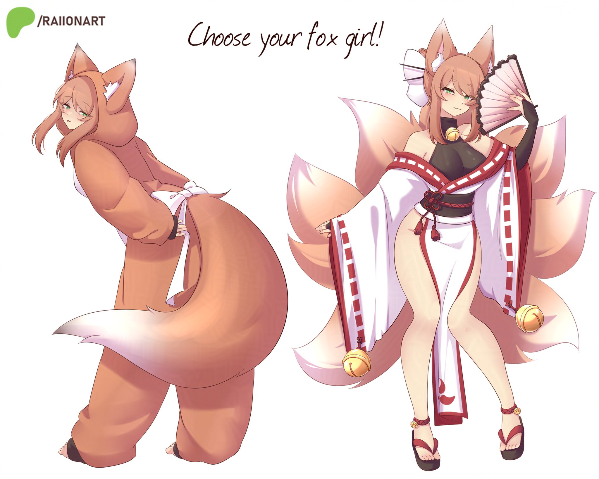 doki doki literature club, fox, fox ears, fox girl, fox tail, kitsune, monika (doki doki literature club), raionart
