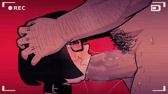 1boy 1girls all_the_way_to_the_base animated artist_request balls big_penis blackmail blush choker collar face_fucking fellatio female gif glasses hand_on_head irrumatio lowres male oral penis penis_in_mouth pubic_hair questionable_consent recording rough_sex saliva saliva_trail simple_background size_difference sweat tagme