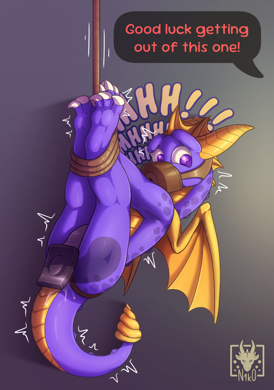 activision anal anal_sex animal_only bondage bound buttplug chastity_device dragon english_text feral gay gay_anal hi_res horn male male_penetrated muzzle_(object) muzzled mythological_creature mythological_scalie mythology n1k0 object_in_ass penetration plug_(sex_toy) restraints rope rope_bondage scalie sex_toy sex_toy_in_ass sex_toy_insertion solo spyro spyro_the_dragon suspension tail text trapped wings