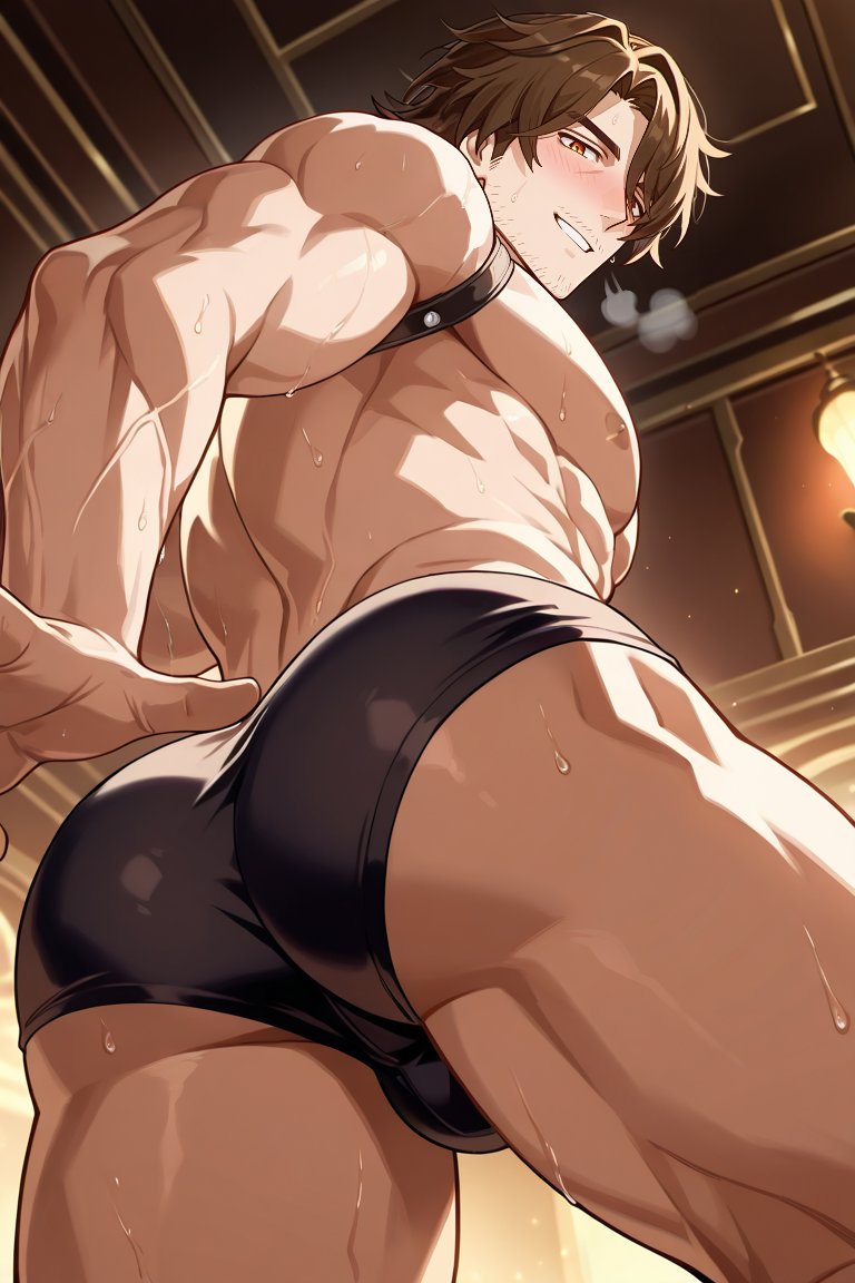 ai generated, androssi8, bara, gallagher (honkai: star rail), gay, honkai: star rail, luka891223, male, male focus, male only, penis, yaoi