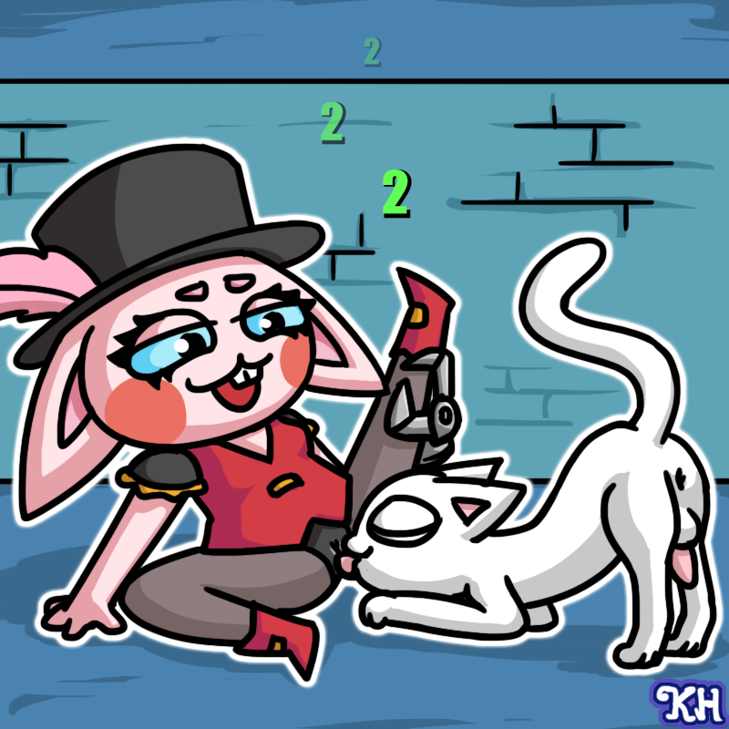 1:1 anthro anthro_on_feral anus ass_up boots closed_eyes clothed clothing cream_puff_(dungeon_clawler) cunnilingus cunnilingus_through_clothing domestic_cat domestic_pet dungeon_clawler duo felid felina_(dungeon_clawler) feline felis female feral footwear fur genitals hat hat_feather headgear headwear healing_numbers kh kingheron lagomorph loose_feather male male/female mammal oral oral_through_clothing penis pink_body pink_fur prosthetic prosthetic_arm prosthetic_limb raised_leg sex shoes tail vaginal_penetration zoophilia