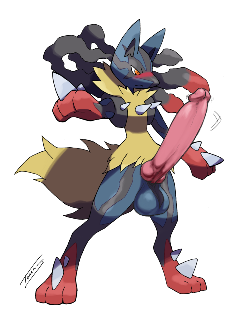 1boy alpha_channel anthro balls big_penis blush edit erection furry jkcs1611991 knot lucario male male_only mega_evolution mega_lucario nintendo nude penis pokemon pokemon_(species) red_eyes solo spikes tagme video_games