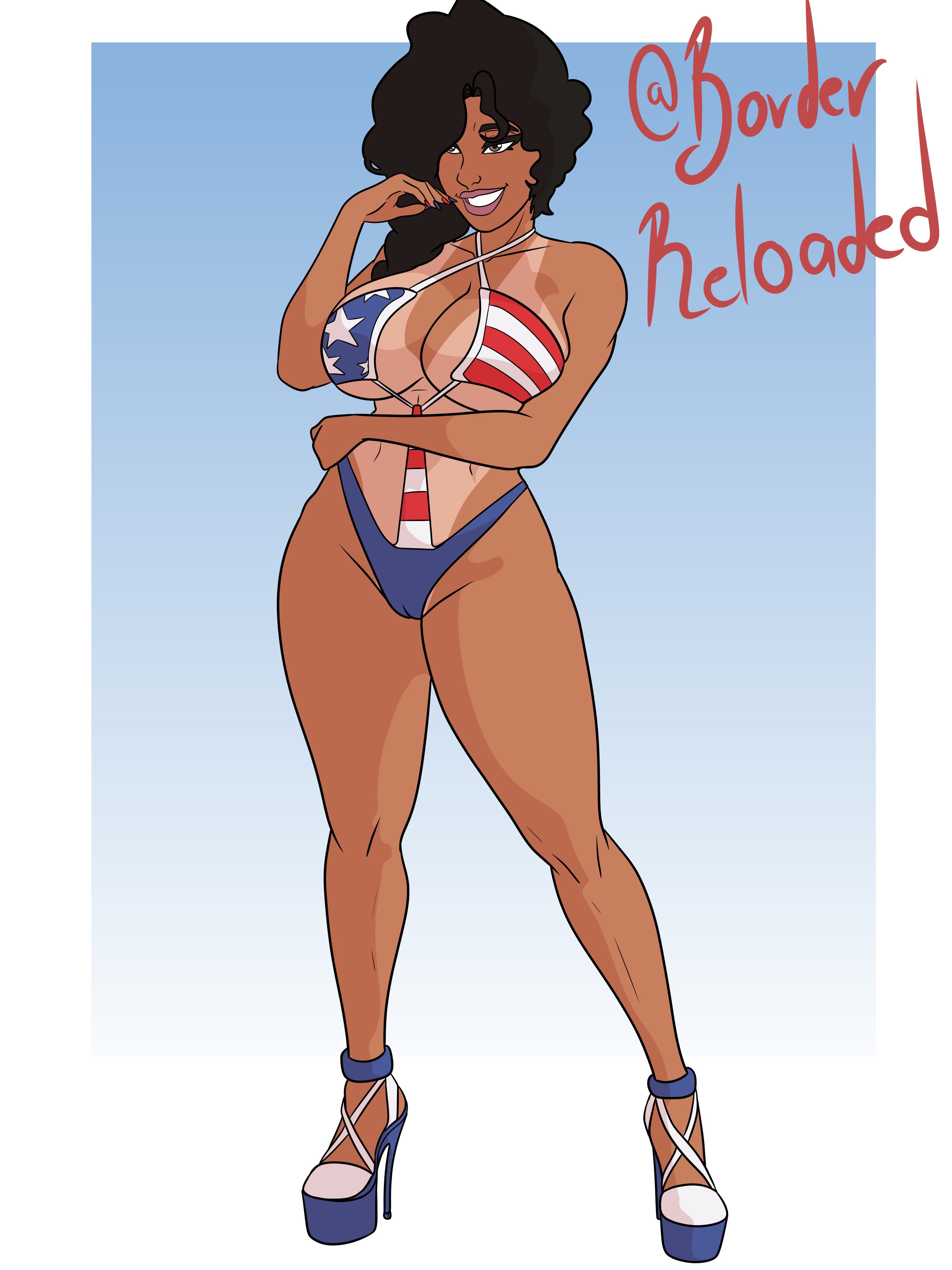 1girls, american flag bikini, big breasts, bikini, borderreloaded, breasts, cameltoe, dark skin, dark-skinned female, female, female only, flag bikini, heels, high heels, huge breasts, latina, marvel, marvel comics, mature female, milf, mother, platform heels, pussy, rio morales, rio morales (spider-verse), solo, spider-man (series), tanline, thick thighs