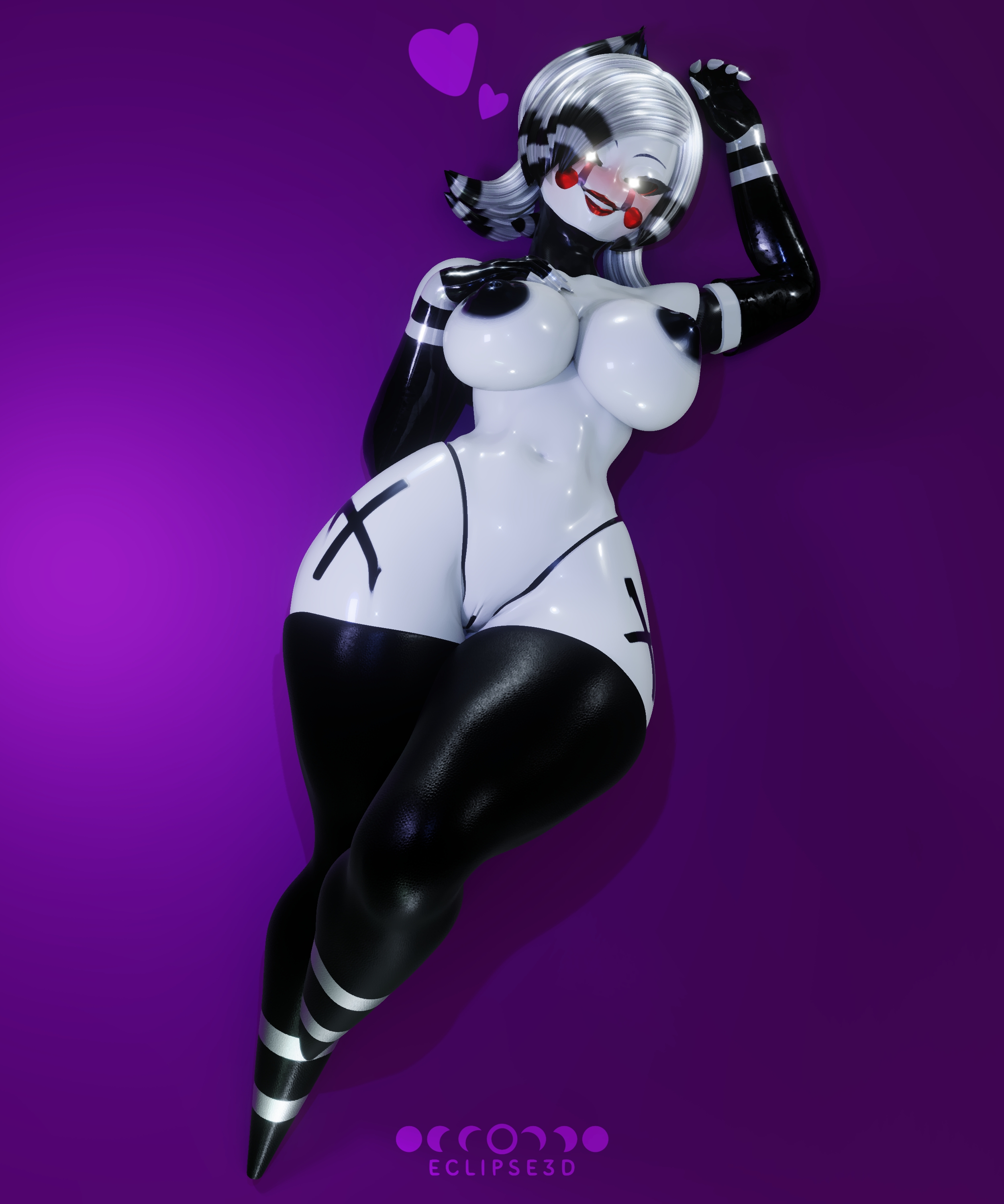 1girls, 3d, 3d (artwork), 3d model, 3d render, animatronic, animatronic female, big breasts, black nipples, blush, blushing female, breasts, bysamzan, eclipse3d, fazclaire's, fazclaire's nightclub, female, female only, five nights at freddy's, five nights at freddy's 2, fredina's nightclub, laying on floor, laying on ground, lipstick, marie (cally3d), marie (cryptia), marionette (fnaf), naked, naked female, nipples, nude, nude female, pale skin, pale-skinned female, puppet (fnaf), solo, solo female, thighs, video game character, video game franchise, video games, white body, white skin