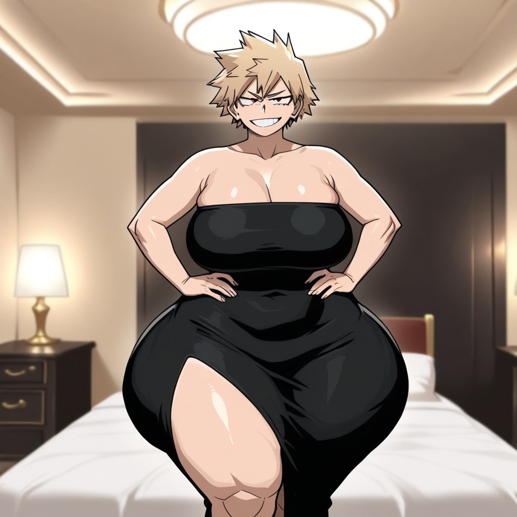 1girls, ai assisted, ai generated, ass, big ass, big breasts, breasts, civitai, dress, female, female only, genderswap, huge ass, kalagod, mitsuki bakugou, my hero academia, rule 63, solo, tagme, thick thighs, wide hips