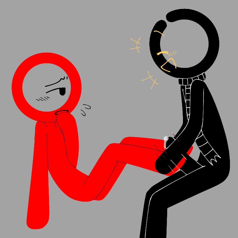 alan becker, animation vs animator, black body, blush, feet, feet on penis, foot fetish, foot fuck, footjob, gay, humanoid, leash, lilbunnydude, male, male/male, nervous, oc, original character, penis, red body, stickman, tagme, the dark lord (animator vs animation)
