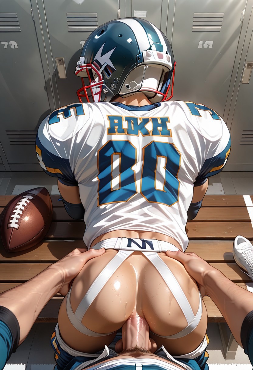 2boys, ai generated, american football, anal, anal sex, anus, ass, ass grab, big penis, clothing, doggy style, erection, football, football gear, football helmet, football jersey, football player, football uniform, gay, gay anal, gay sex, genitals, grabbing ass, indoors, jockstrap, locker, locker room, male, male only, penetration, penis, penis in ass, pubic hair, sex, sports uniform, sportswear, twink, uniform, veiny penis