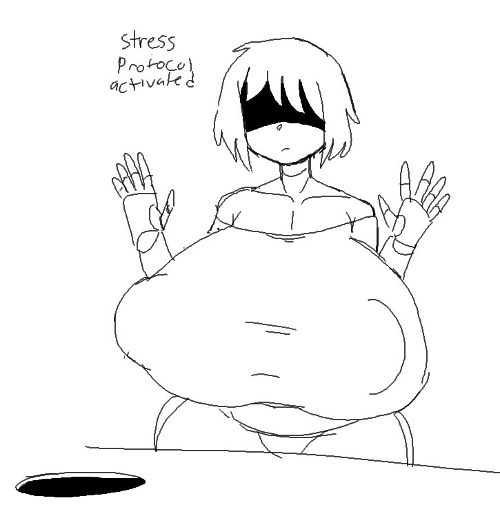 1girls, 2d, 2d (artwork), android, black and white, box, breasts, female, female only, gigantic breasts, huge breasts, lewdicrousart, monochrome, nier (series), nier: automata, robot, tagme, white background, yorha 2b