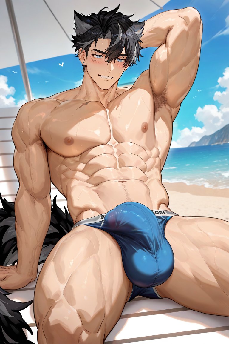 ai generated, androssi8, bara, gay, genshin impact, luka891223, male, male focus, male only, penis, wriothesley (genshin impact), yaoi