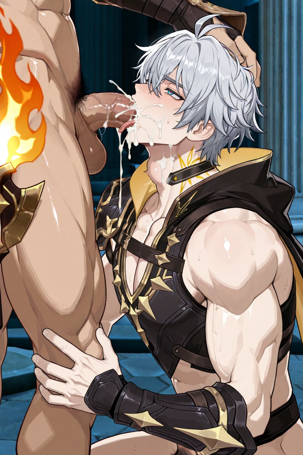 ai generated, androssi8, bara, gay, honkai: star rail, luka891223, male, male focus, male only, mydei (honkai: star rail), penis, phainon (honkai: star rail), yaoi