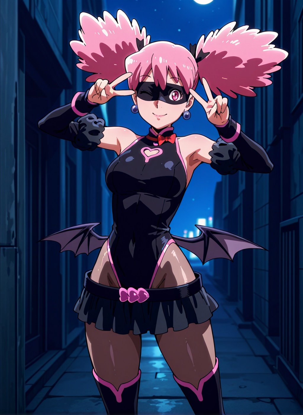 1girls, ai assisted, ai generated, boku no hero academia, female, female only, haneyama kazuho, hero outfit, light skin, light-skinned female, looking back, mask, my hero academia, pale skin, pale-skinned female, pink hair, pop step, thick thighs, thighs, twintails, vigilante: my hero academia illegals, wide hips, wide thighs