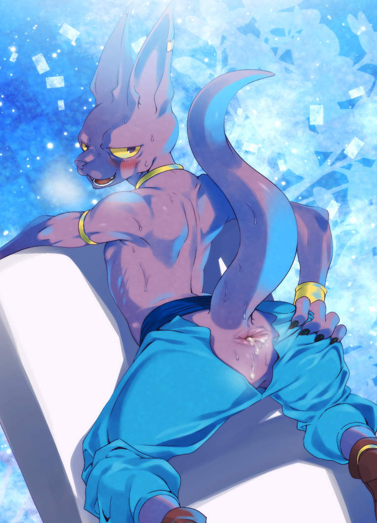 after_sex agemono alien anthro anthro_only anus ass beerus clothing cum cum_in_ass cum_inside dragon_ball dragon_ball_super feline furry looking_at_viewer looking_back male male_only mammal presenting presenting_hindquarters purple_skin solo spread_ass spreading sweat topless torn_clothing