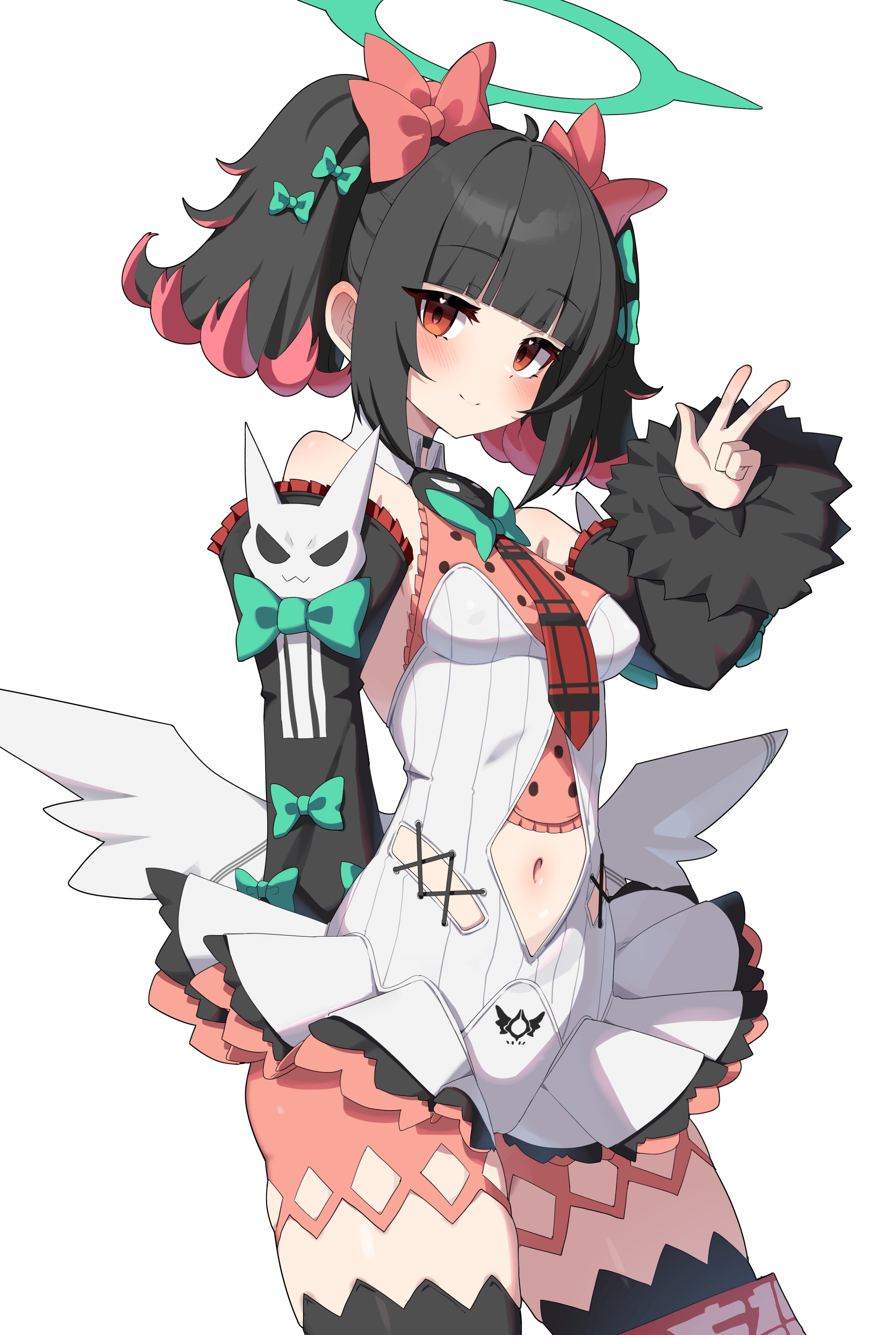 1girls, angels of delusion, belly button, black hair, dyed hair, female only, nangong yu (zenless zone zero), petite, pink highlights, red eyes, small breasts, tagme, wak kun, zenless zone zero