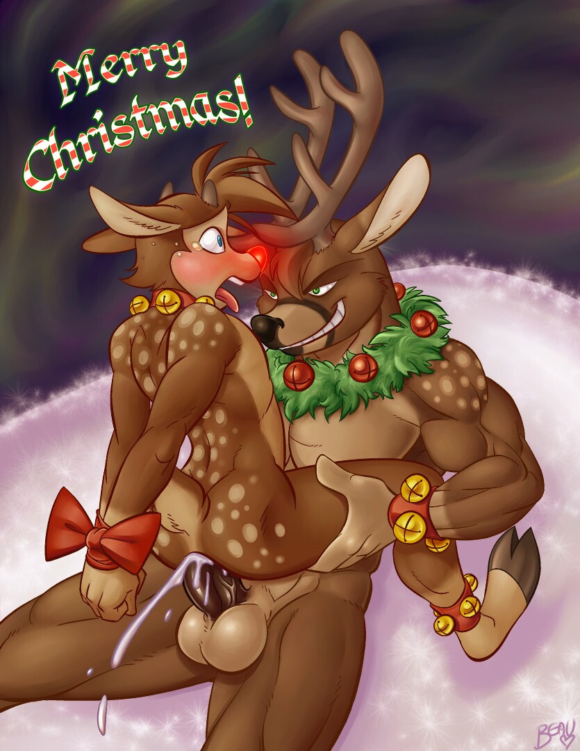 anal anthro antlers artist_request artist_signature bells christmas collar cum cum_in_ass cumshot furry grin hooves hurt male male_only mammal muscular_male penis reindeer restrained rudolph rudolph_the_red_nosed_reindeer shocked shocked_expression snow spots tears text thigh_grab tied tongue_out veiny_penis wreath wristband wrists_tied yaoi