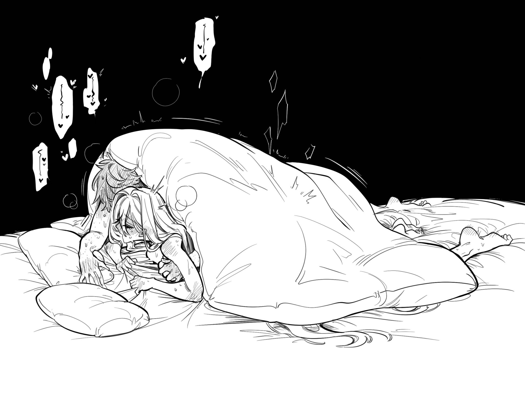 , 1boy, 1girls, ambiguous penetration, bed, bed sheet, bedding, bedroom, bedroom sex, blanket, blush, breast grab, breasts out, degrees of lewdity, doggy style, dollya, female, from behind, from behind position, fucked from behind, fucked into submission, fucked senseless, fucked silly, grabbing, grabbing another's breast, grabbing breasts, grabbing from behind, grabbing sheets, groping, groping breasts, male, player character (degrees of lewdity), robin (dol), sketch, straight sex, tits, tits out