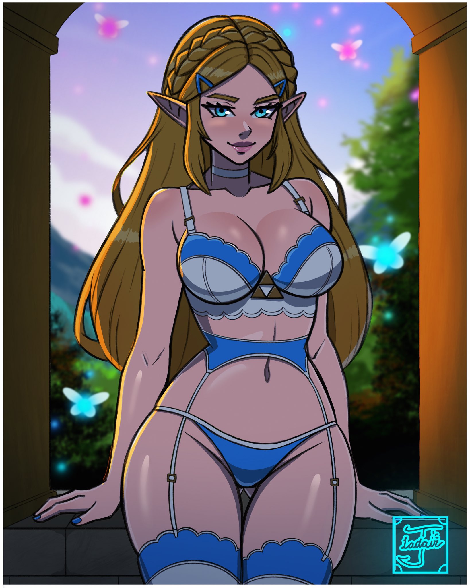 1girls, blonde hair, breath of the wild, female, female only, jayladair, light skin, light-skinned female, lingerie, lingerie only, long hair, nintendo, princess zelda, the legend of zelda, zelda (breath of the wild)