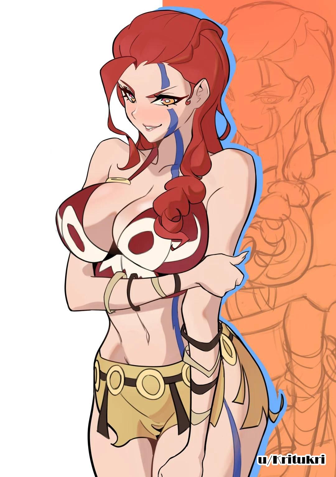 , 1girls, 2d, 2d (artwork), 2d artwork, adult, adult female, anime milf, baddie, bare arms, bare belly, bare chest, bare hands, bare legs, bare midriff, bare navel, bare shoulders, bare skin, bare thighs, belly, belly button, bewitching thighs, big boobs, big breasts, bracelet, breasts, brown eyes, brown-eyed female, busty, busty female, busty girl, busty milf, child bearing hips, cleavage, collarbone, curvaceous, curvaceous body, curvaceous female, curvaceous figure, curvaceous hips, curvy, curvy body, curvy female, curvy figure, curvy hips, curvy milf, digital, digital art, digital drawing, digital drawing (artwork), digital media, digital media (artwork), drawing, elbows, exposed arms, exposed belly, exposed chest, exposed legs, exposed midriff, exposed navel, exposed shoulders, exposed skin, exposed thighs, face markings, face marks, female, female focus, female only, fertile hips, fingernails, fingers, fit female, giant breasts, giant female, giantess, hand on arm, hand on own arm, high resolution, highres, hot milf, hourglass figure, inframammary fold, inguinal crease, inguinal ligament, kritukri, large boobs, large breasts, lean figure, legs closed, legs together, linea alba, lips, long hair, looking at viewer, married female, married woman, mature, mature female, midriff, milf, mother, narrow waist, navel, one piece, one piece: elbaf arc, orange background, parted lips, posing, posing for the viewer, post-timeskip, red hair, red-haired female, ripley (one piece), seductive, seductive expression, seductive eyes, seductive face, seductive female, seductive gaze, seductive grin, seductive look, seductive looks, seductive pose, seductive posing, seductive smile, seductive smirk, seductive stare, seductive woman, shoulders, shueisha, sidelocks, simple background, slender body, slender waist, slim female, slim waist, smile, smiley face, smiling, smiling at viewer, solo, standing, stomach, thick thighs, thighs, thighs together, toei animation, upper body, weekly shonen jump, white background, white pupils, wide hips