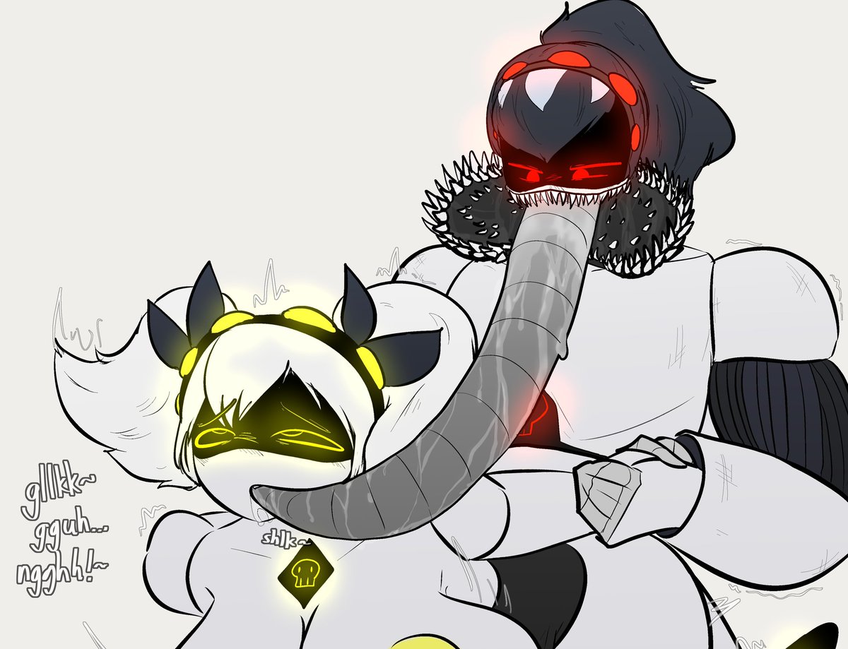 1girl, 1girls, breasts, intercourse, j (murder drones), long tongue, male/female, murder drones, oc, penetration, penis in pussy, red eyes, robot sex, sex, straight, straight sex, white background, yellow breasts, yellow eyes, yunariee